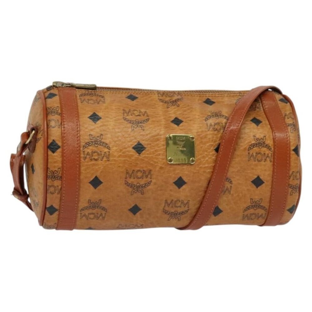 Authentic MCM Logogram Vicetos Shoulder Bag PVC Leather Brown Gold